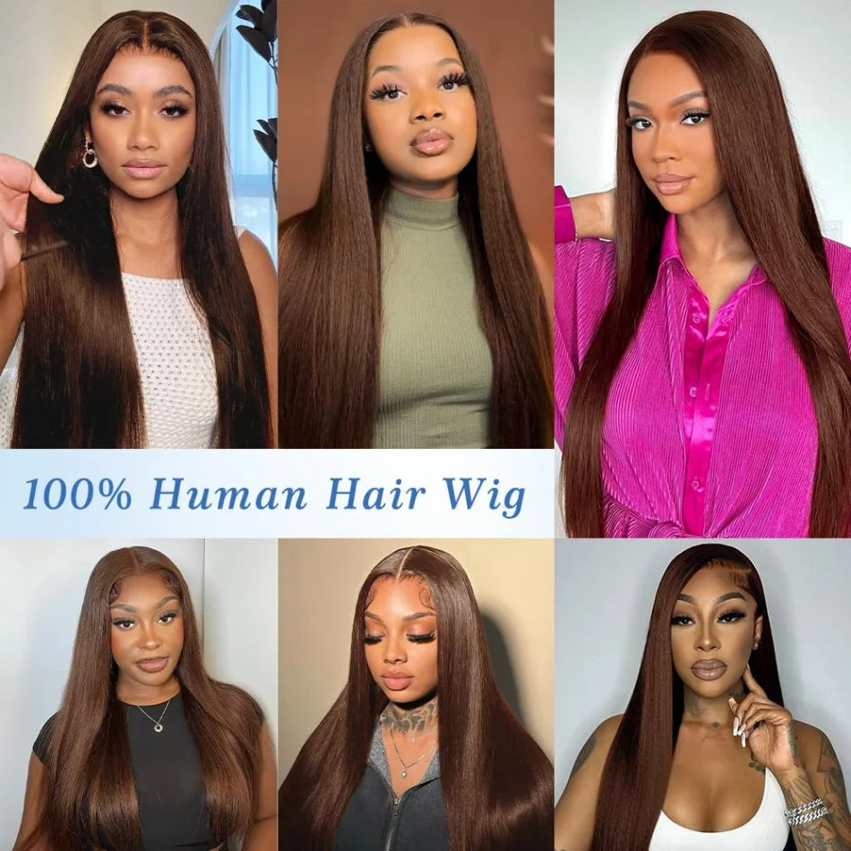 Chocolate Brown Human Hair Wigs 13X6 Hd Lace Frontal Wig Colored 13X4 Straight Lace Front Wigs Pre Plucked Brazilian Wig 36 Inch