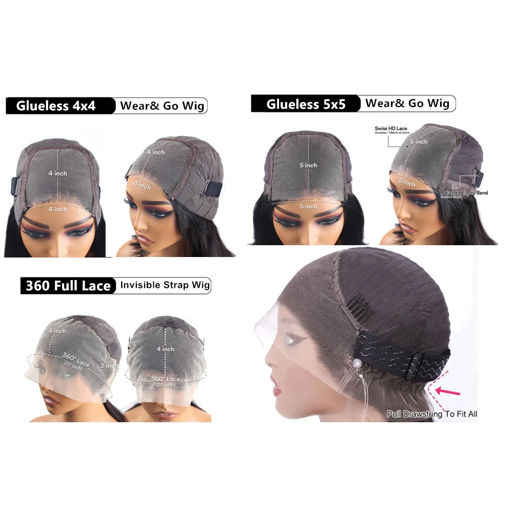 360 Invisible Strap Full Lace Curly Glueless Wigs Human Hair 4x4 5x5 Ready Wear and Go Deep Water Wave Pre Plucked For Women