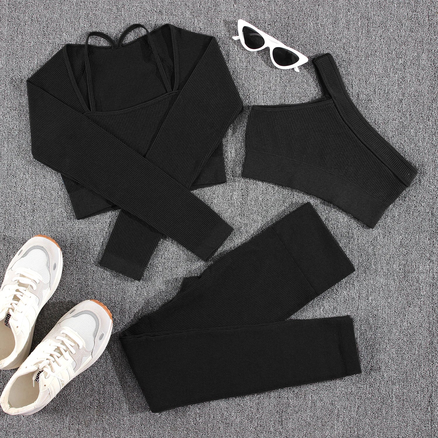 1/2/3/4/5PCS Gym Leggings Women Pants Sets Thread Sexy Sport Autumn  T-Shirt Sets Seamless Outdoors Activewear Suit Tank Top