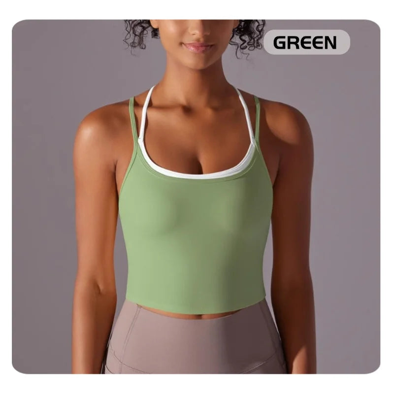 MIML Women's Cross-Back Double-Layer Nylon Sports Bra Color Block Sexy Running Fitness Yoga Activewear Underwear Crop Top