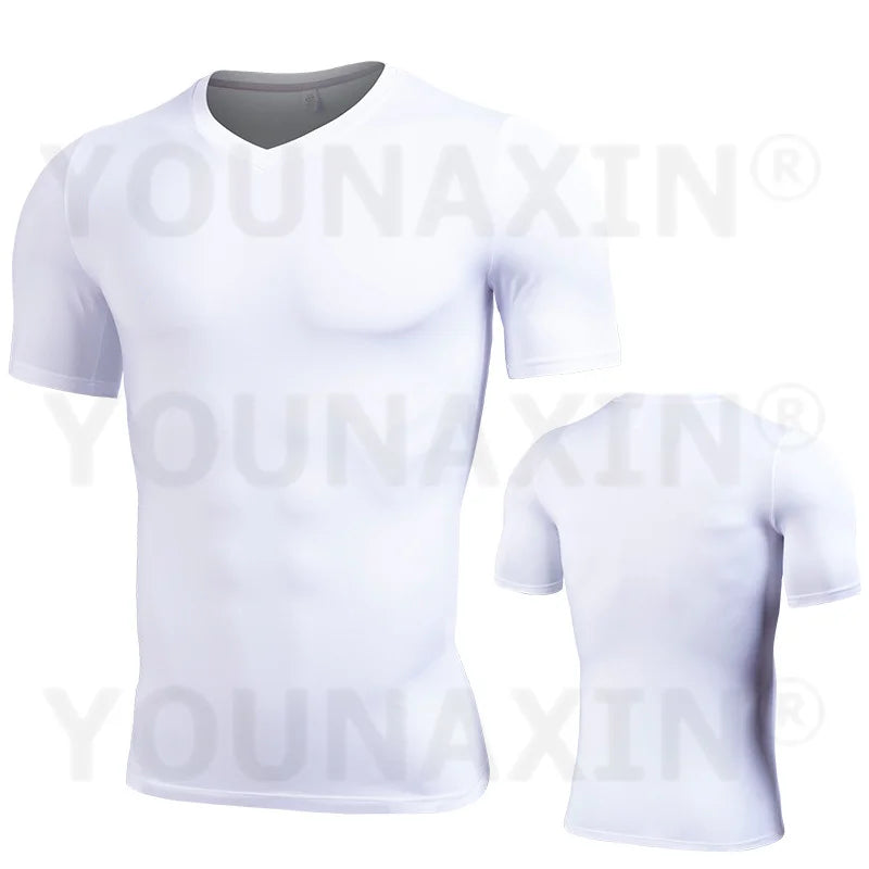Men's Running Yoga Gym Fitness Training Sports Skinny Tight Base Layer V-neck Short Sleeves T-Shirt Top Sportwear Activewear