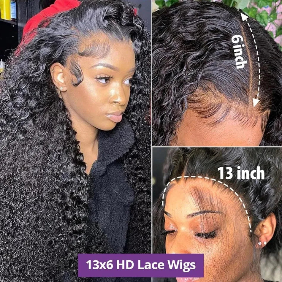 40 Inch Deep Wave Human Hair Wig 13X6 Hd Lace Frontal Wig 250 Density Preplucked Brazilian Hair Water Wave Curly  Lace Front Wig