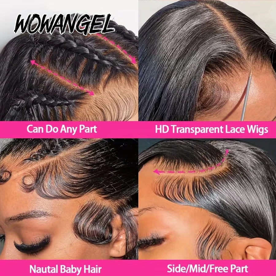 WowAngel Glueless Wigs Straight 13x6 HD Lace Front Wigs Pre Plucked 100% Human Hair Wigs Brazilian Hair For Women Pre Bleached