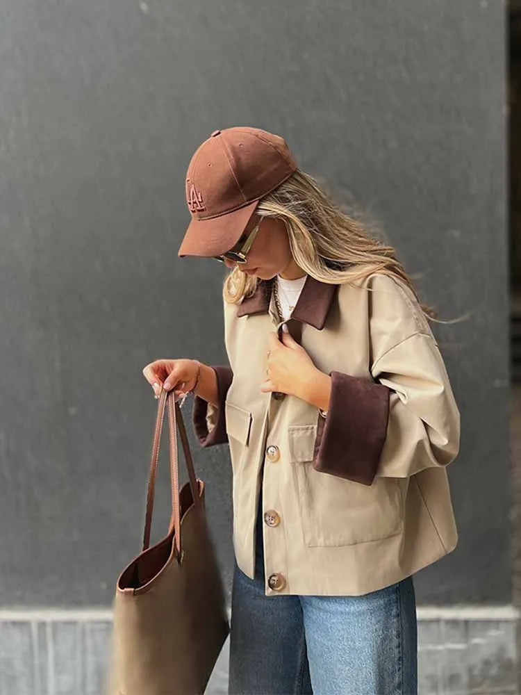 HH Woman Winter Fashion Lapel Long Sleeves Suede Pocket Decoration Windbreaker Jacket Female Casual Street Style Versatile Coat