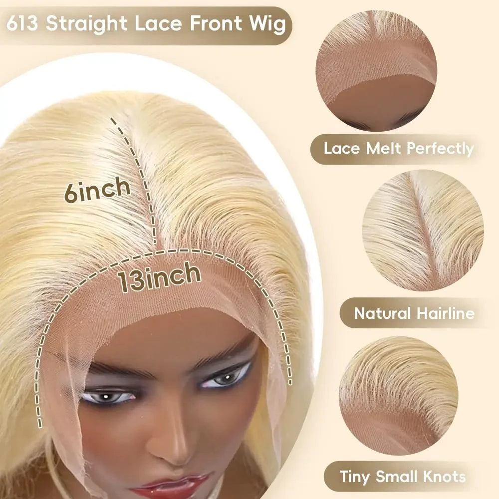 Lowell 613 Blonde Straight Human Hair Wigs 13X6 Hd Lace 200 Density Lace Front Wigs 100% 36 Inch Pre-Plucked Straight Wig Women