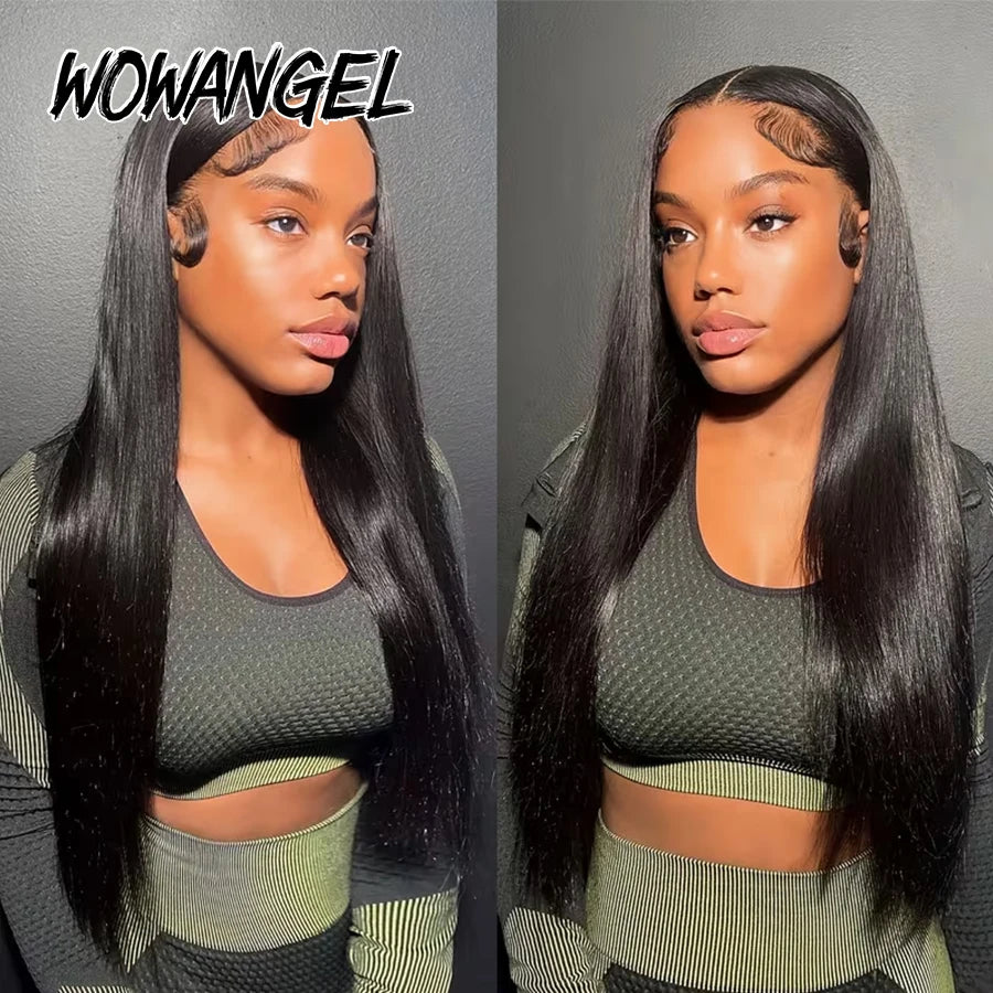WowAngel Glueless Wigs Straight 13x6 HD Lace Front Wigs Pre Plucked 100% Human Hair Wigs Brazilian Hair For Women Pre Bleached