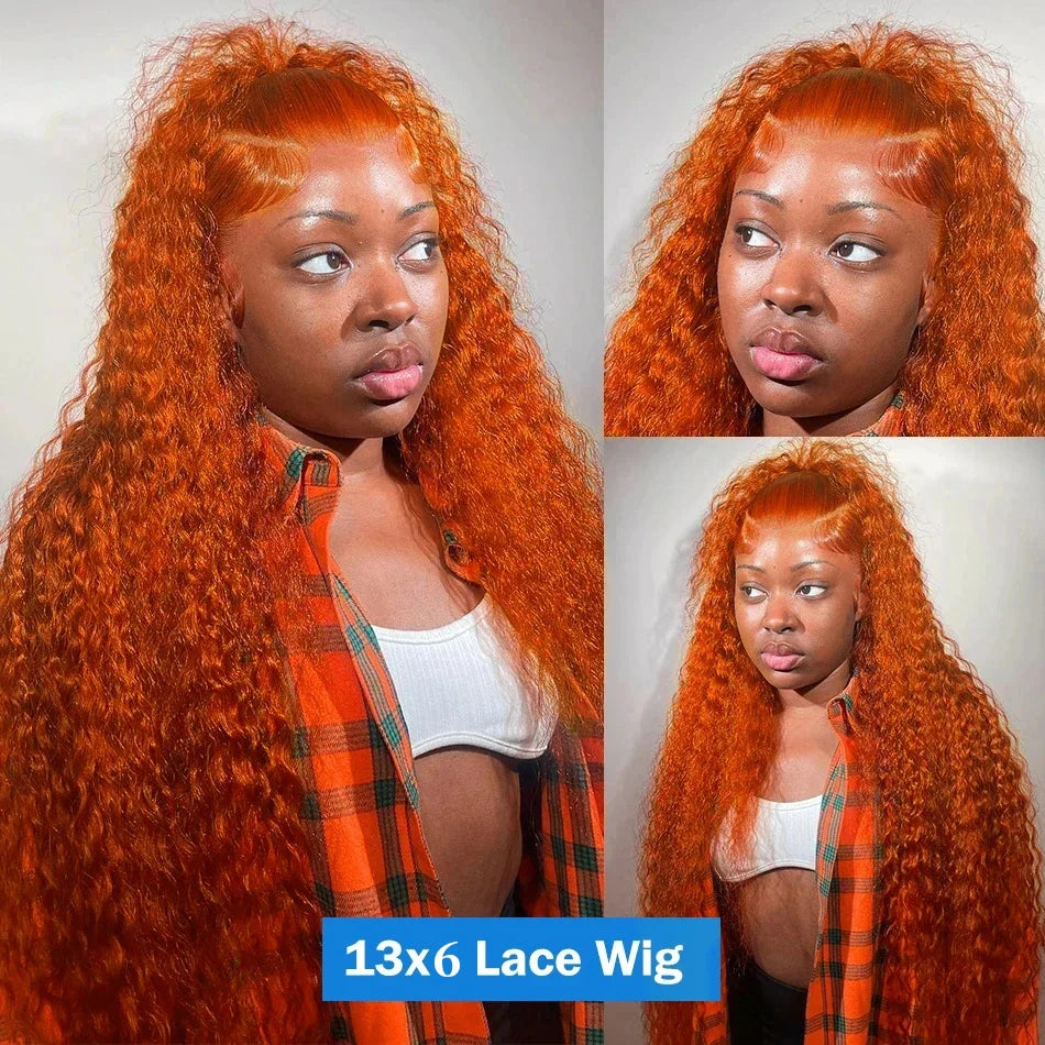 200 Density Ginger Human Hair Wig Water Wave Curly Human Hair Wig 100% Brazilian Colored hd Lace Wig 13x4 13x6 Virgin Human Hair