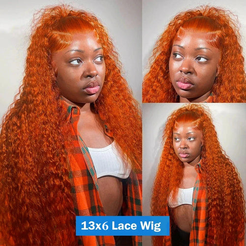 200 Density Ginger Human Hair Wig Water Wave Curly Human Hair Wig 100% Brazilian Colored hd Lace Wig 13x4 13x6 Virgin Human Hair