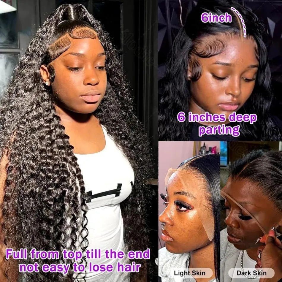 40 Inch Deep Wave Human Hair Wig 13X6 Hd Lace Frontal Wig 250 Density Preplucked Brazilian Hair Water Wave Curly  Lace Front Wig