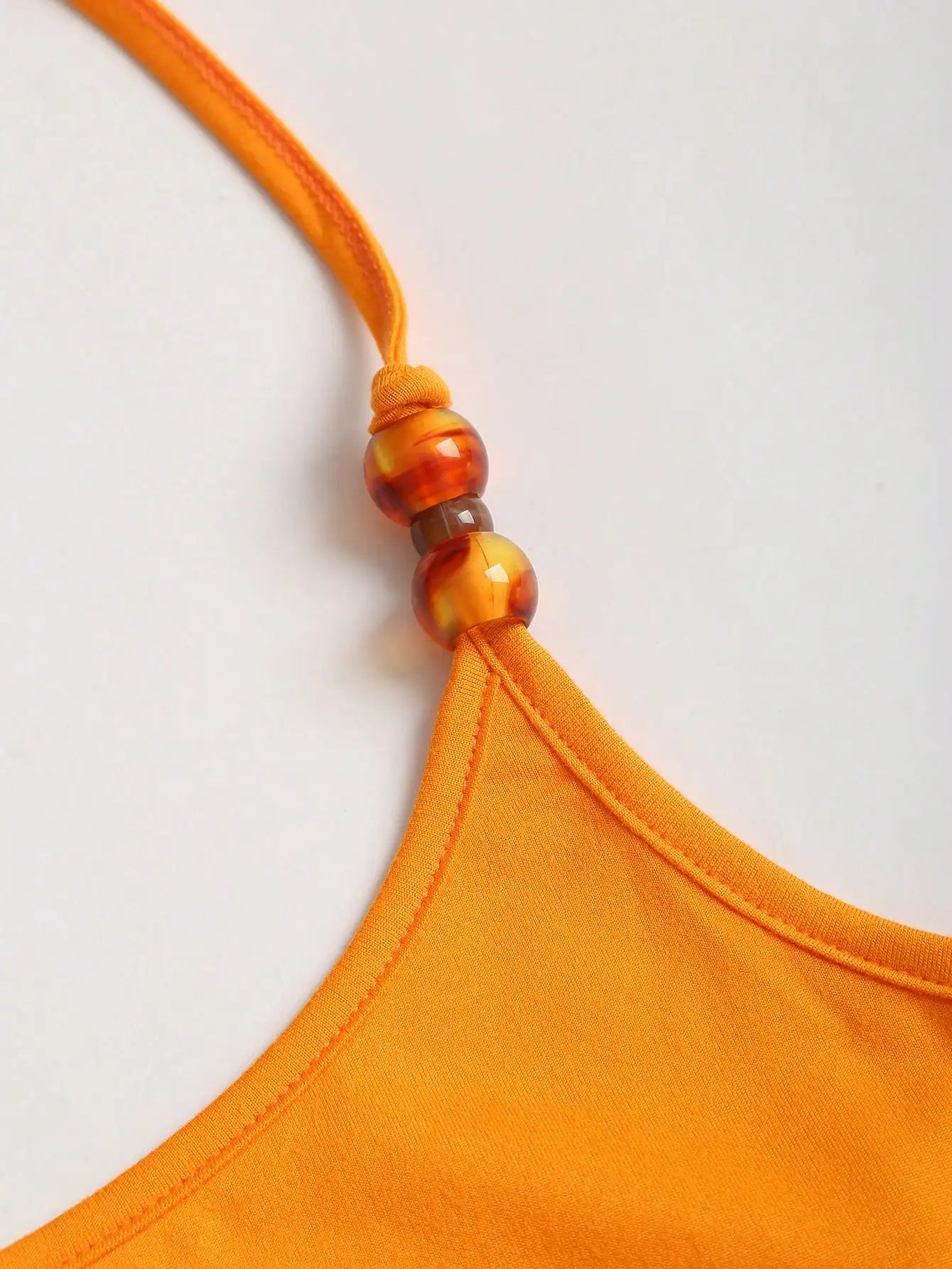 Women's Orange Halter Top & Bodycon Mermaid Skirt 2-Piece Set with Beaded Straps