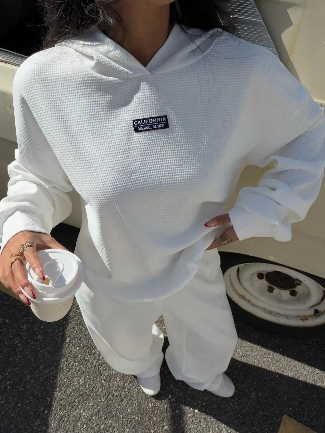 Women's Thermal Lined Hoodie & Sweatpants 2-Piece Set, Loose Fit, California Design, Grey