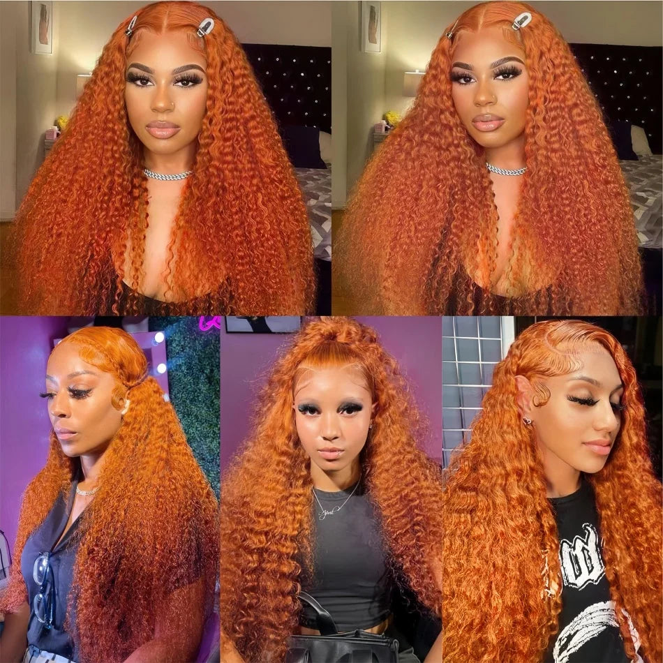 200 Density Ginger Human Hair Wig Water Wave Curly Human Hair Wig 100% Brazilian Colored hd Lace Wig 13x4 13x6 Virgin Human Hair
