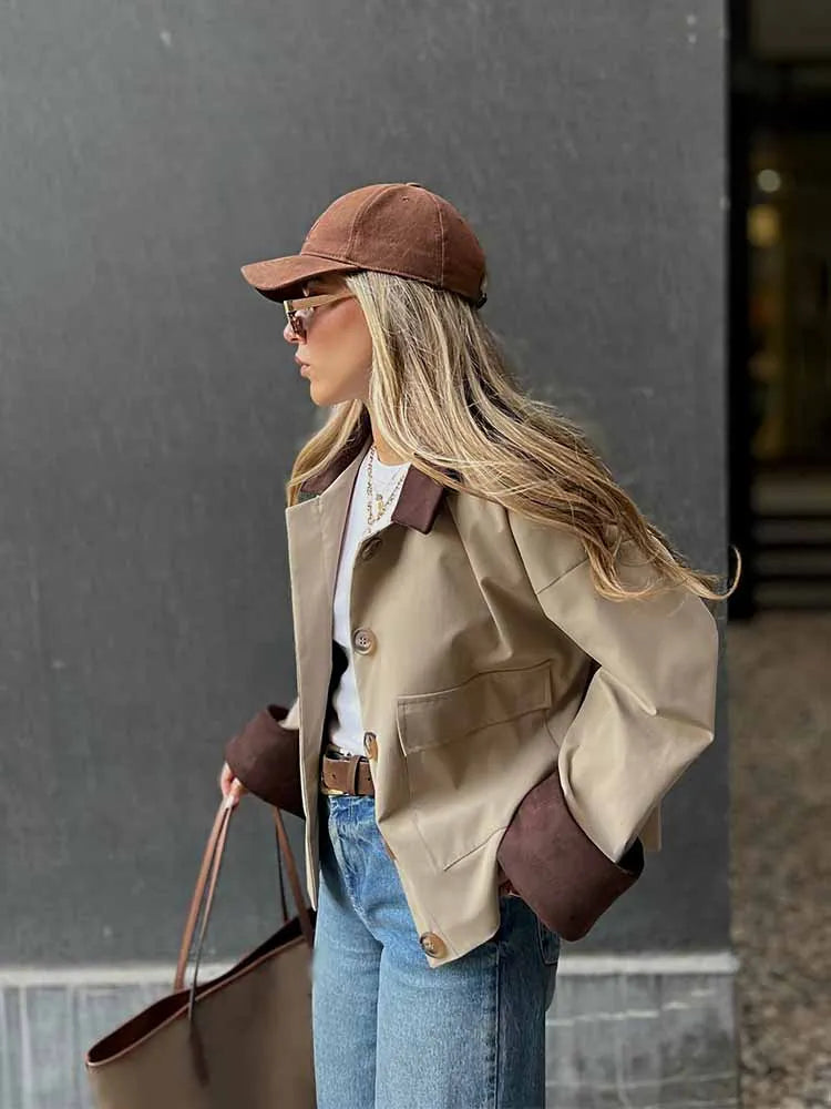 HH Woman Winter Fashion Lapel Long Sleeves Suede Pocket Decoration Windbreaker Jacket Female Casual Street Style Versatile Coat