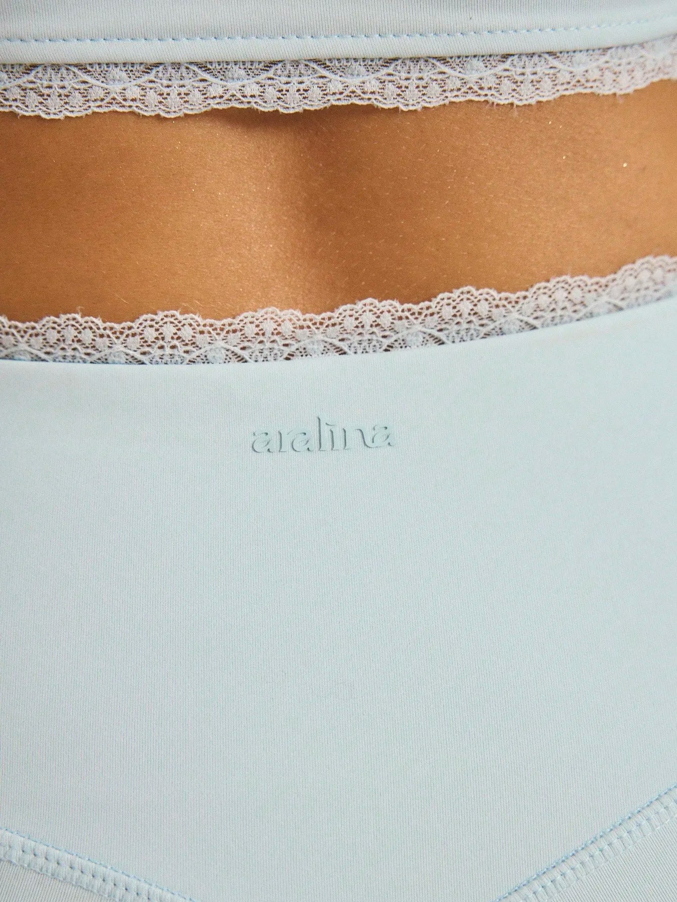 Baby Blue Lace Trim Long Sleeve Crop Top & Legging Set for Women - Active Gym, Festival, Vacation Wear