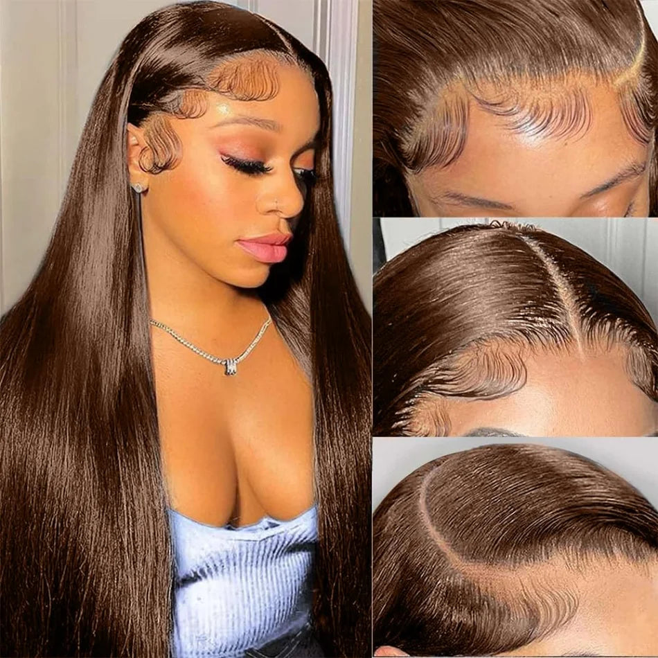 Chocolate Brown Human Hair Wigs 13X6 Hd Lace Frontal Wig Colored 13X4 Straight Lace Front Wigs Pre Plucked Brazilian Wig 36 Inch
