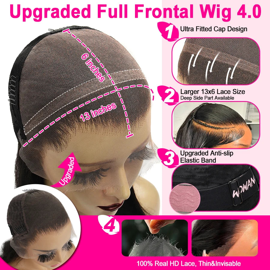 WowAngel Glueless Wigs Straight 13x6 HD Lace Front Wigs Pre Plucked 100% Human Hair Wigs Brazilian Hair For Women Pre Bleached