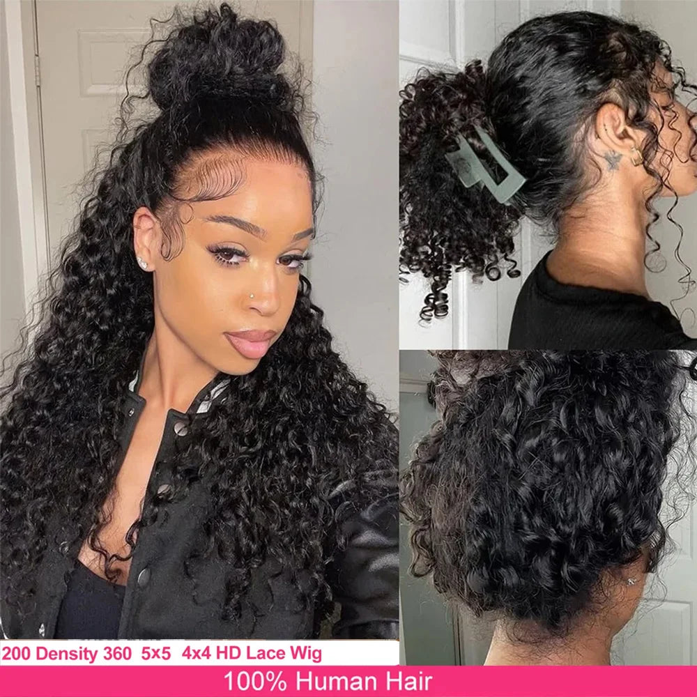 360 Invisible Strap Full Lace Curly Glueless Wigs Human Hair 4x4 5x5 Ready Wear and Go Deep Water Wave Pre Plucked For Women