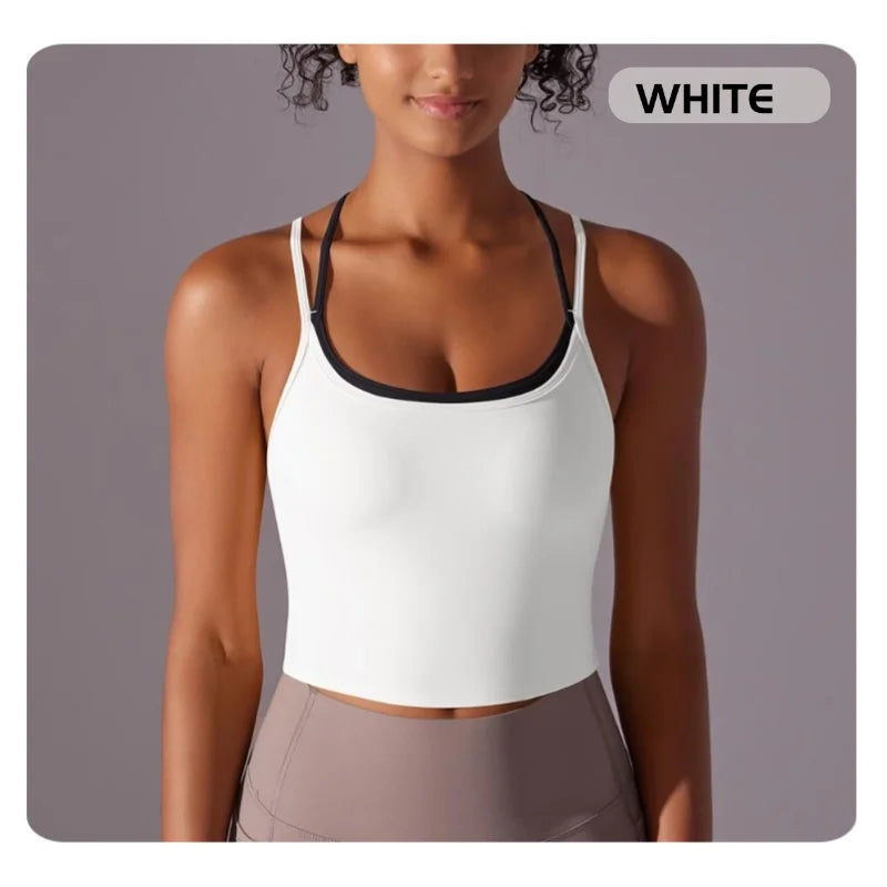 MIML Women's Cross-Back Double-Layer Nylon Sports Bra Color Block Sexy Running Fitness Yoga Activewear Underwear Crop Top