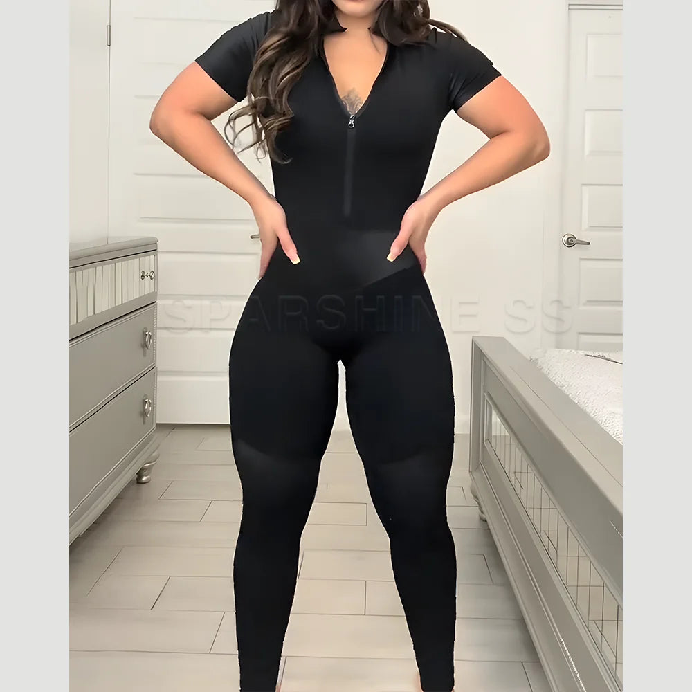 Fashion Tight-Fitting Jumpsuit Short Sleeve High Waist Yoga Pants Sports Casual Fitness Activewear Body Shaper Bodycon Jumpsuit