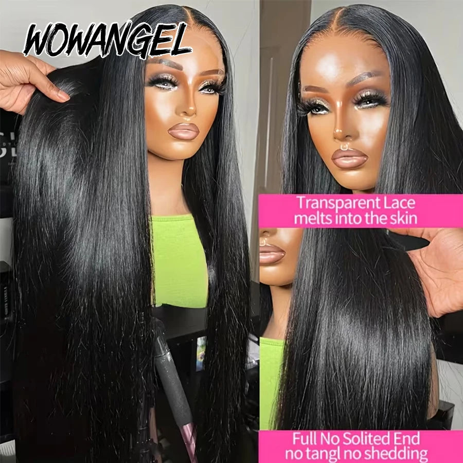 WowAngel Glueless Wigs Straight 13x6 HD Lace Front Wigs Pre Plucked 100% Human Hair Wigs Brazilian Hair For Women Pre Bleached