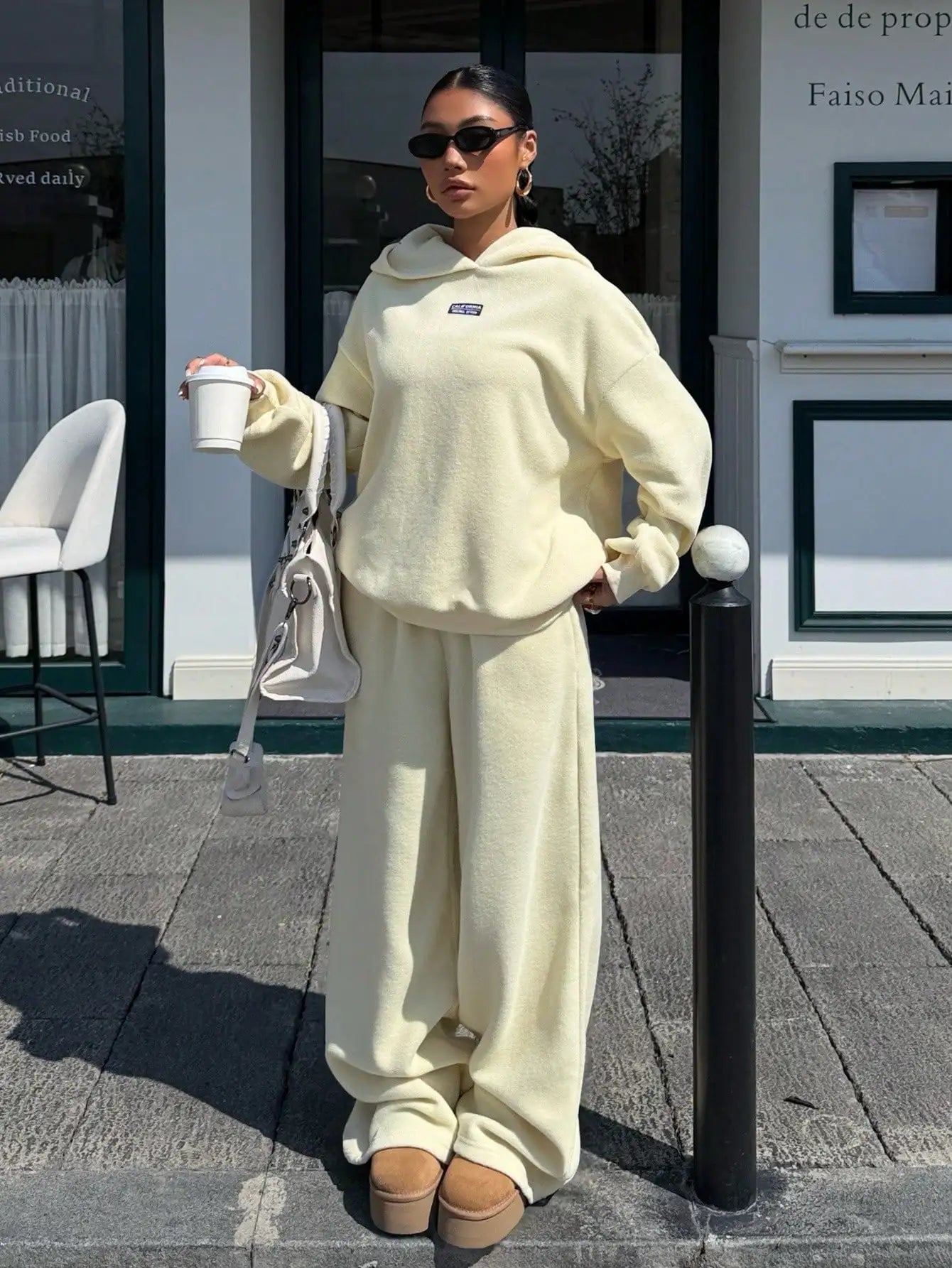 Women's Thermal Lined Hoodie & Sweatpants 2-Piece Set, Loose Fit, California Design, Grey