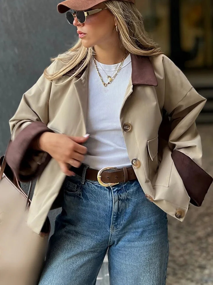 HH Woman Winter Fashion Lapel Long Sleeves Suede Pocket Decoration Windbreaker Jacket Female Casual Street Style Versatile Coat