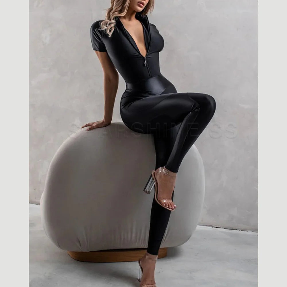 Fashion Tight-Fitting Jumpsuit Short Sleeve High Waist Yoga Pants Sports Casual Fitness Activewear Body Shaper Bodycon Jumpsuit