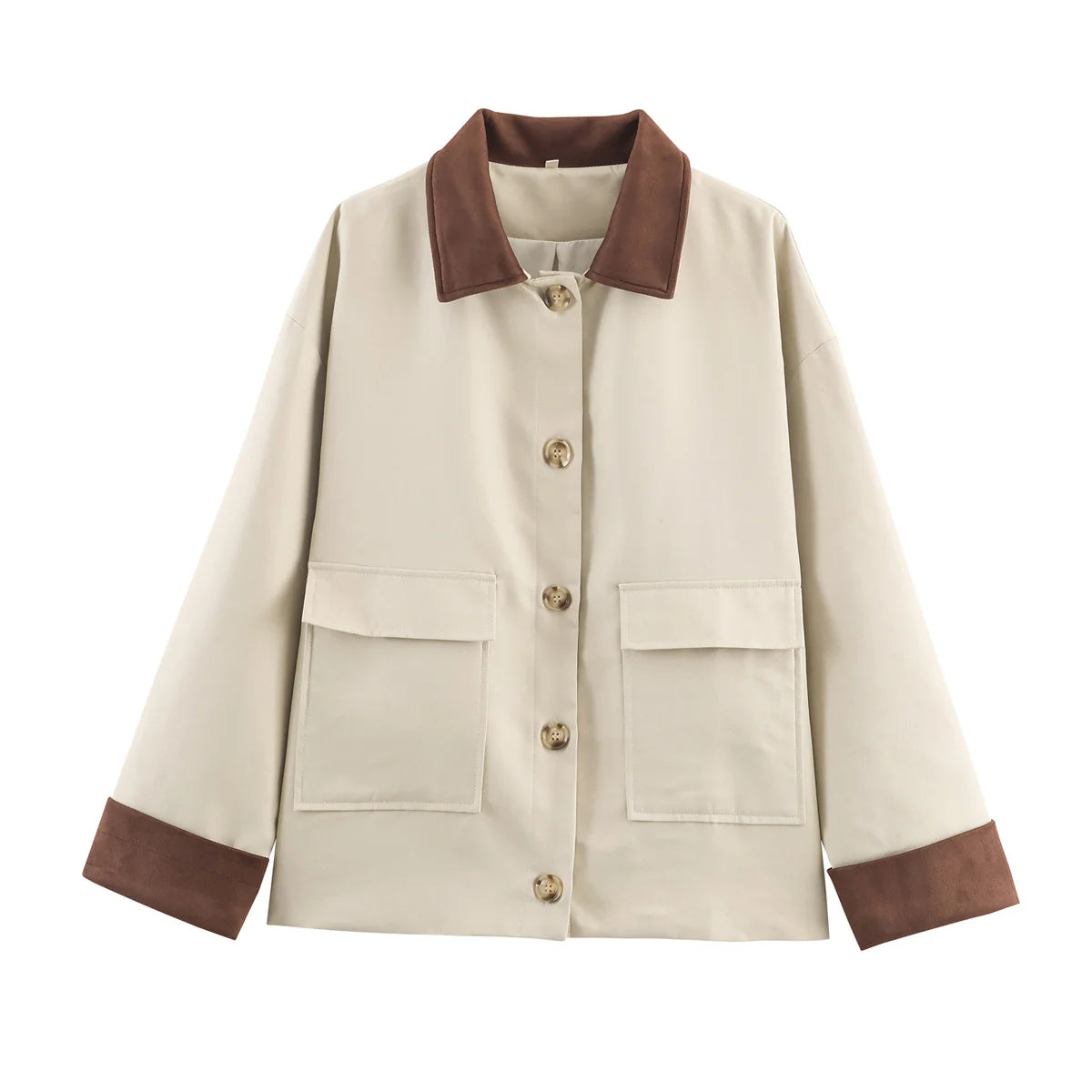 HH Woman Winter Fashion Lapel Long Sleeves Suede Pocket Decoration Windbreaker Jacket Female Casual Street Style Versatile Coat