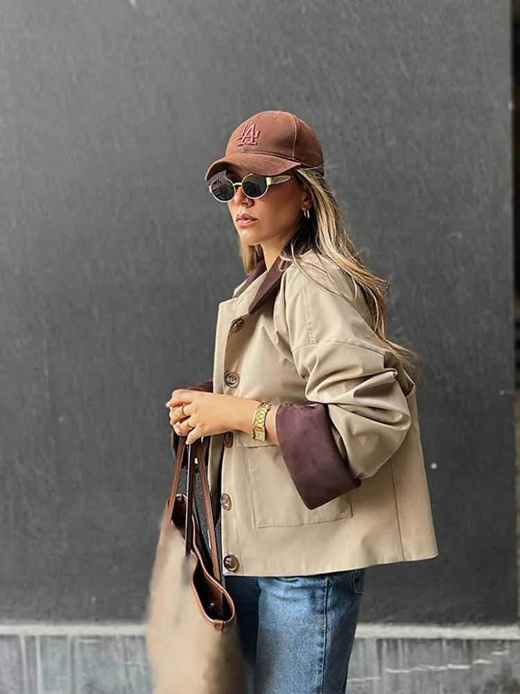 HH Woman Winter Fashion Lapel Long Sleeves Suede Pocket Decoration Windbreaker Jacket Female Casual Street Style Versatile Coat