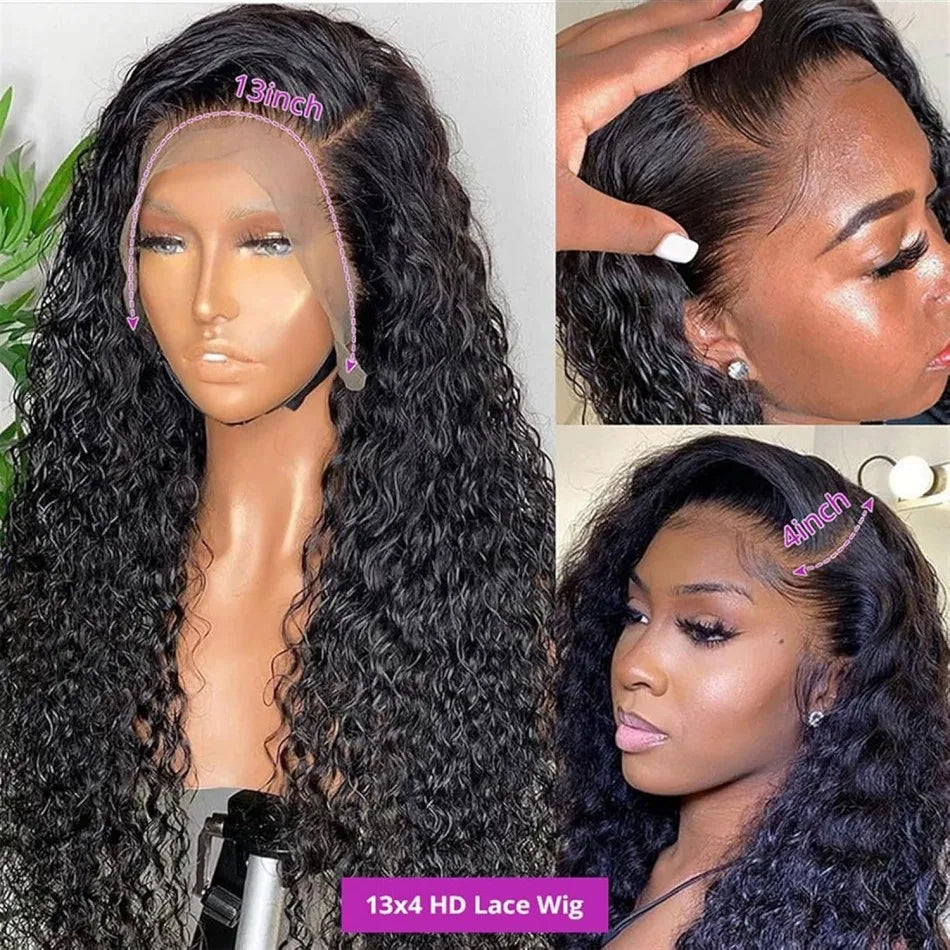 40 Inch Deep Wave Human Hair Wig 13X6 Hd Lace Frontal Wig 250 Density Preplucked Brazilian Hair Water Wave Curly  Lace Front Wig